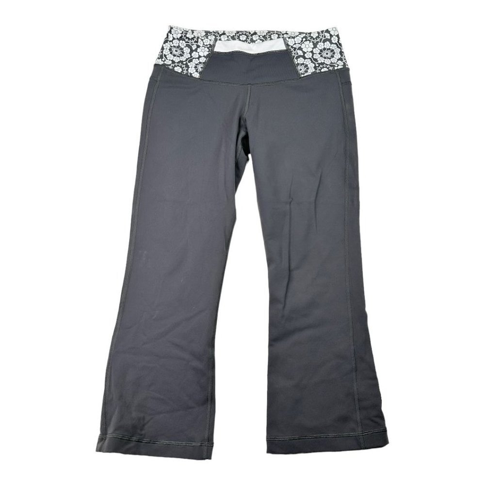Lululemon Floral Print Waist Cropped Leggings sz 4 Gray/White See Description